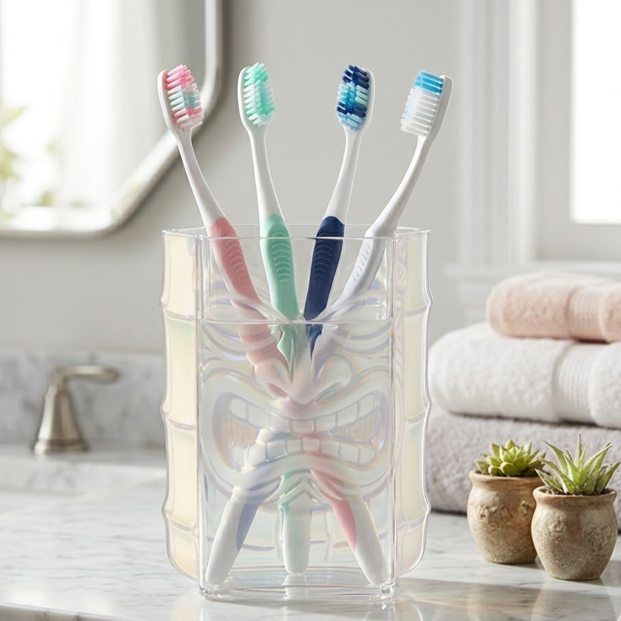 Bathroom Cute Blue Alien Set Soap Dispenser & Toothbrush Holder - Personalized Ohana Acrylic Pot & Pump Dispenser