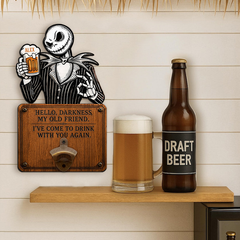 Hello Darkness My Old Friend Nightmare Beer Lovers - Personalized Nightmare Beer Stein & Wall Bottle Opener