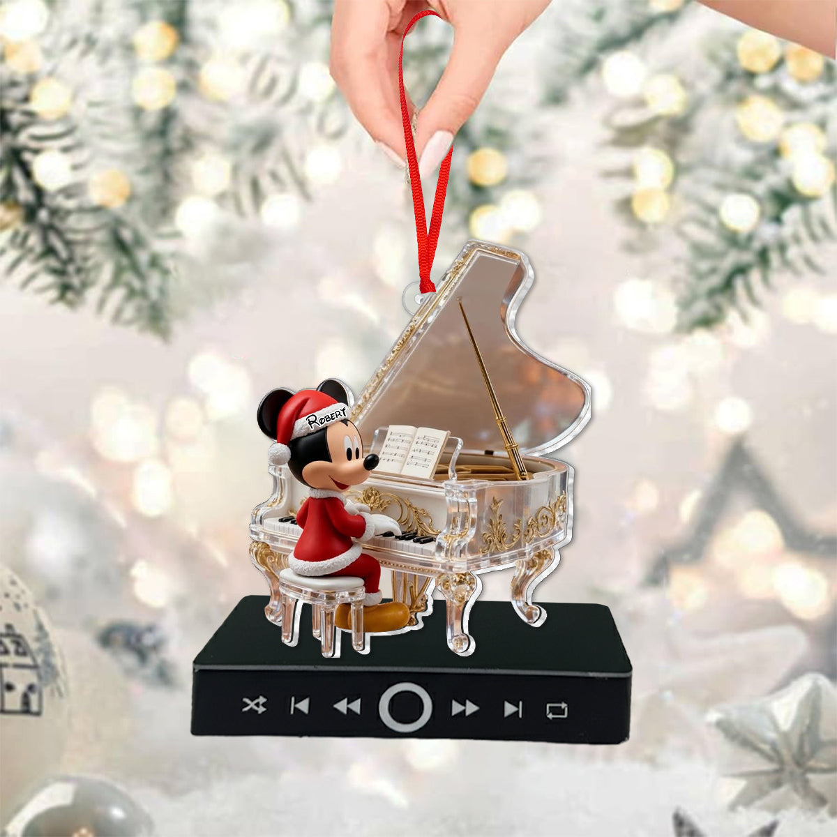 Piano Playing - Personalized Mouse Music Ornament