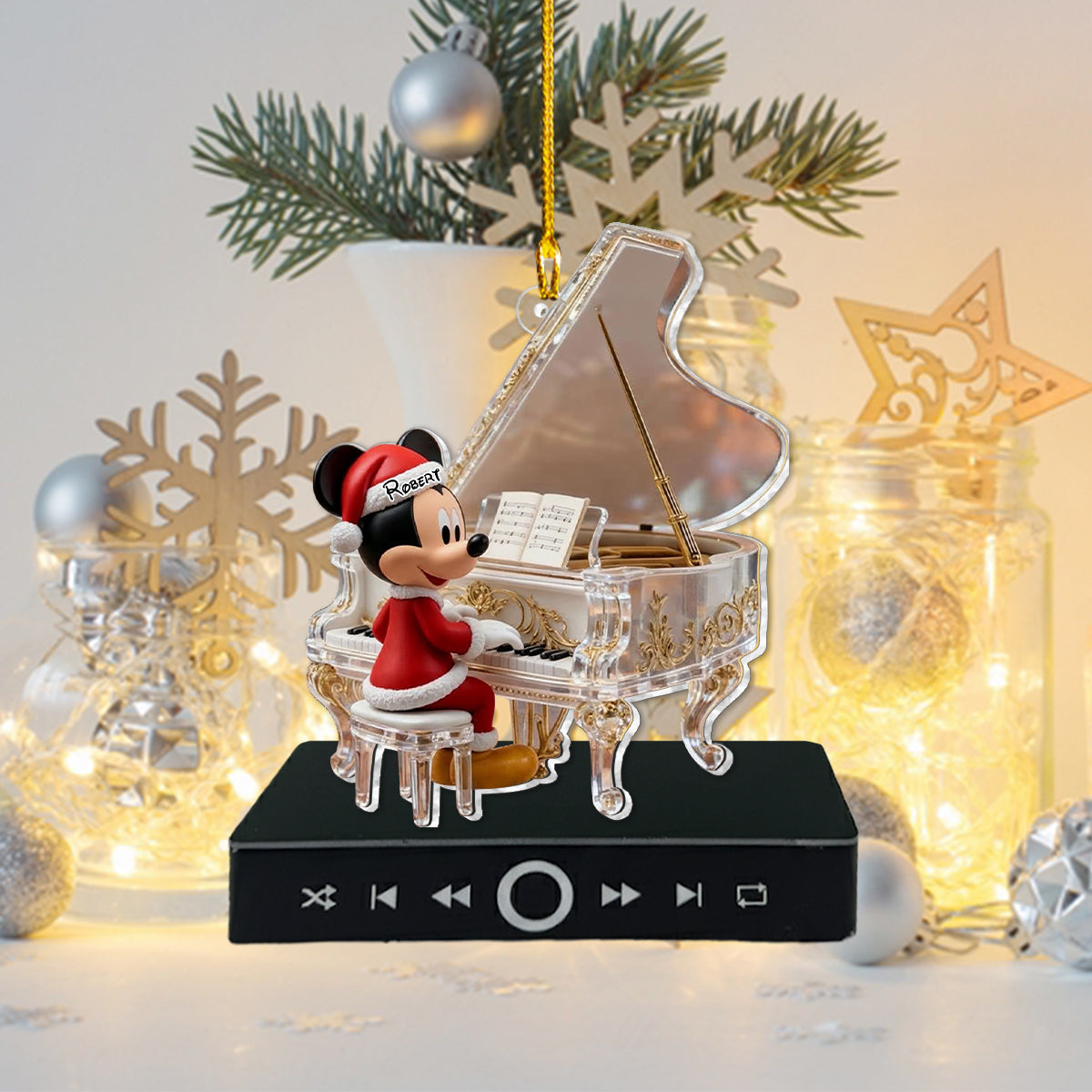 Piano Playing - Personalized Mouse Music Ornament