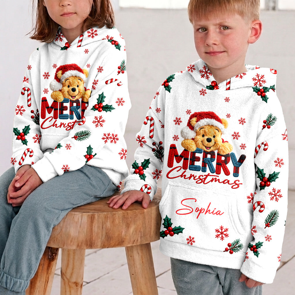 Merry Christmas - Personalized Yellow Bear Fleece Hoodie