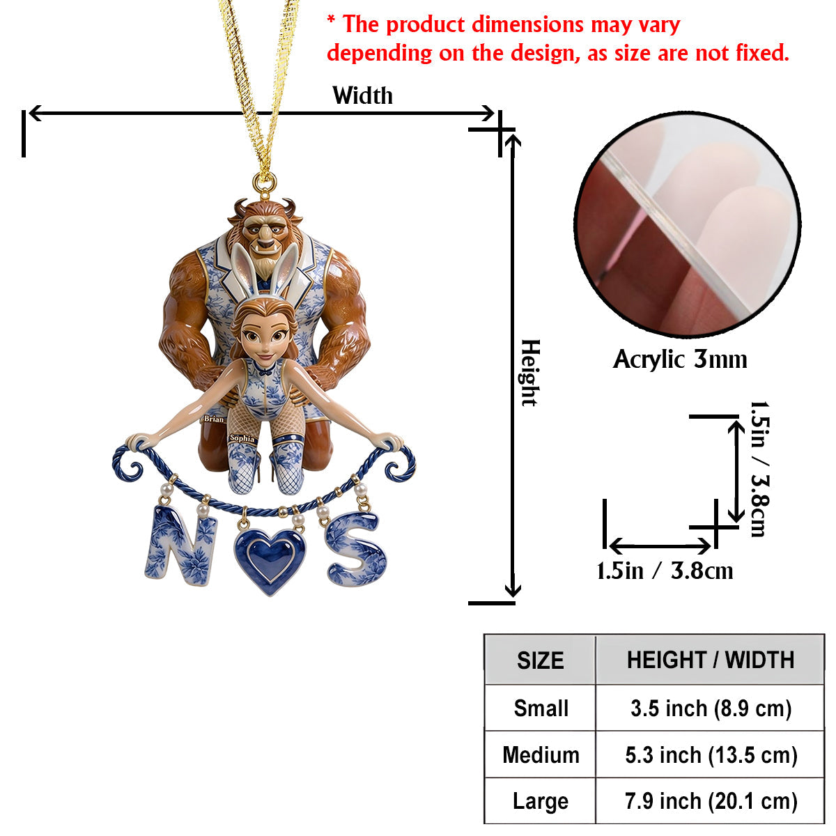 Naughty Fairytale Couple Toile de Jouy - Personalized Beauty And The Beast Ornament With Charm