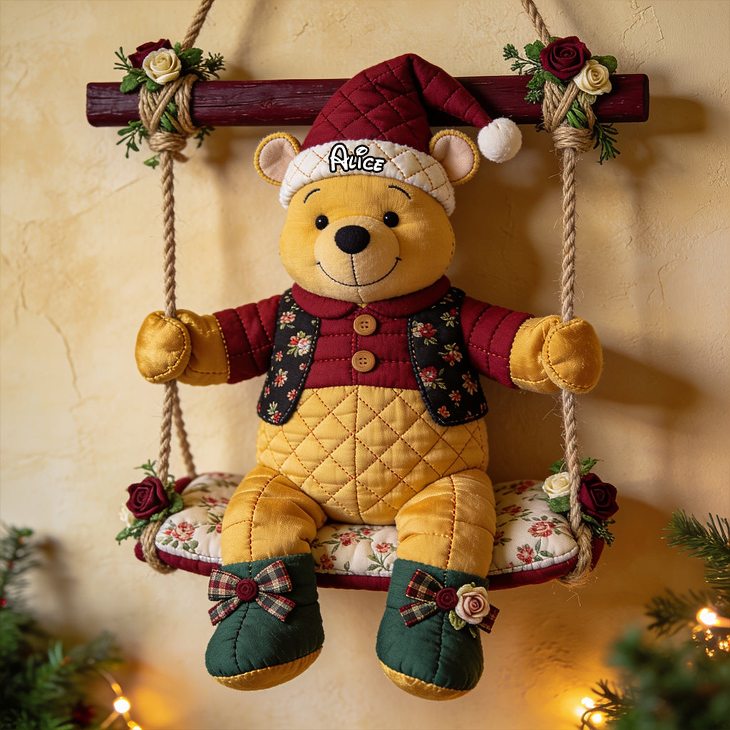 A Very Merry Swing - Personalized Yellow Bear Quilted Door Hanger