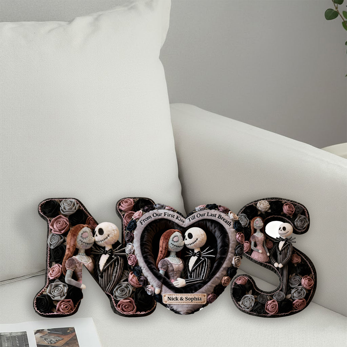 From Our First Kiss - Personalized Nightmare Faux Fur Shaped Pillow