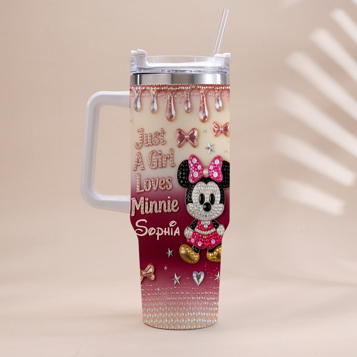 Just A Girl Who Loves The Mouses - Personalized Mouse Tumbler With Handle