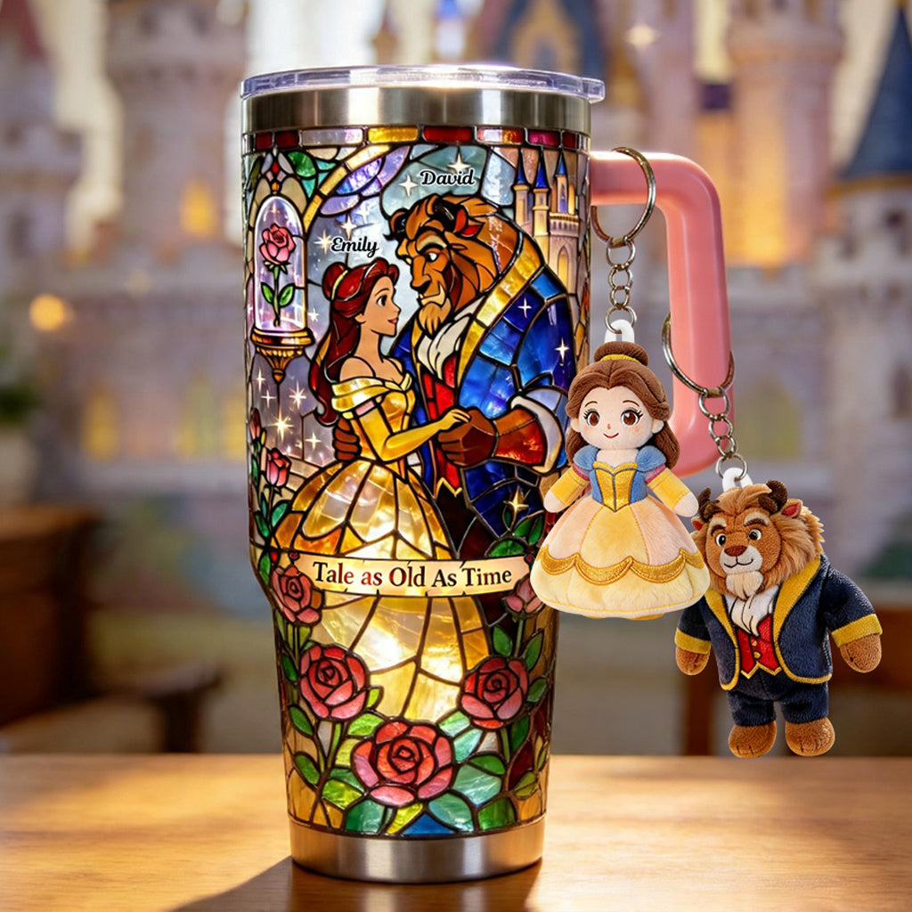 Tale As Old As Time - Personalized Beauty And The Beast Tumbler With Plush Charm