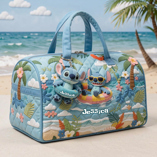 Blue Monster Summer Vibes - Personalized Ohana Quilt Duffle Bag & Plush Charm