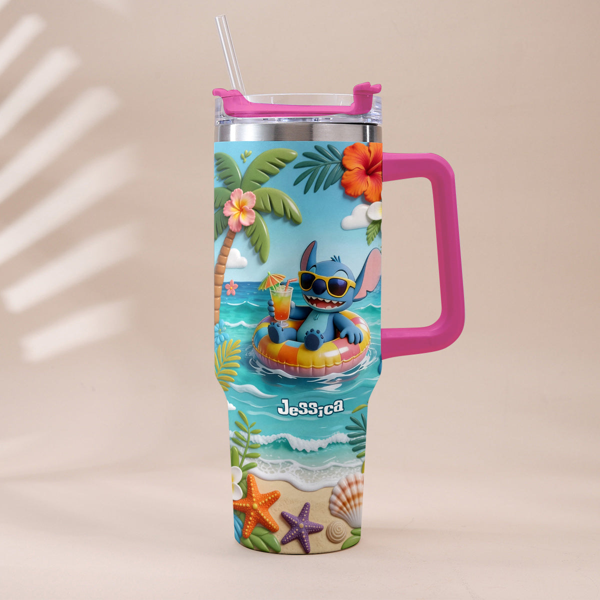 Blue Monster Summer Vibes - Personalized Ohana Tumbler With Plush Charm