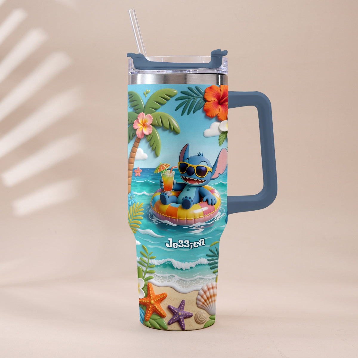 Blue Monster Summer Vibes - Personalized Ohana Tumbler With Plush Charm