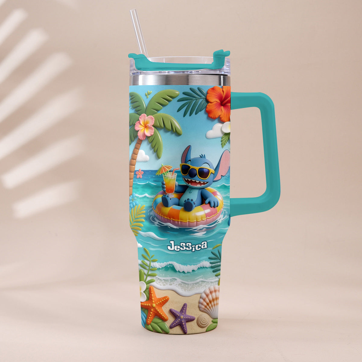 Blue Monster Summer Vibes - Personalized Ohana Tumbler With Plush Charm
