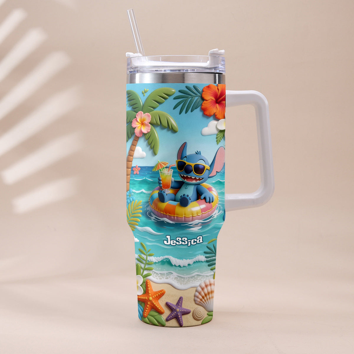 Blue Monster Summer Vibes - Personalized Ohana Tumbler With Plush Charm