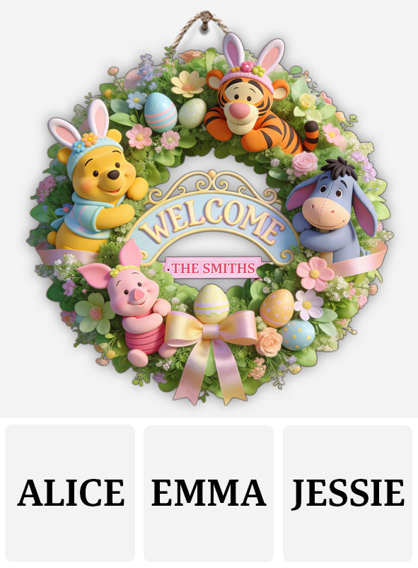 Easter's Day Friends - Personalized Yellow Bear Custom Shaped Wood Sign