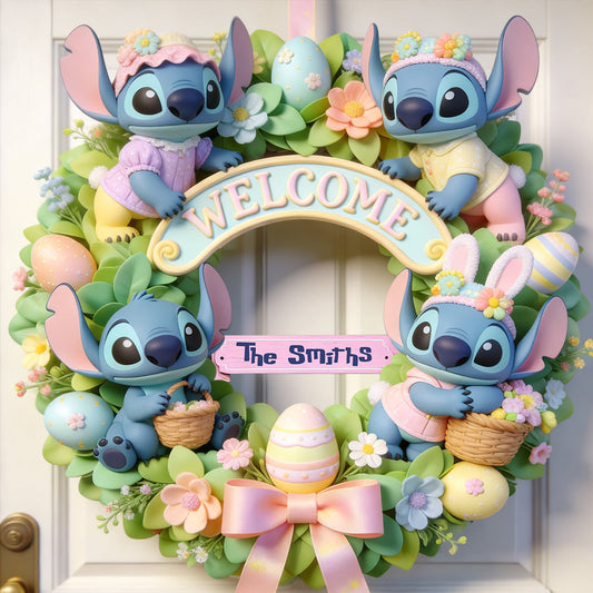 Easter Blue Monster - Personalized Ohana Custom Shaped Wood Sign