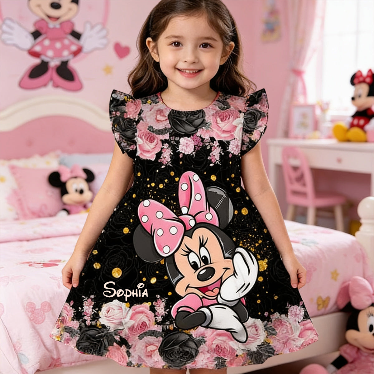 Believe In Magic - Personalized Mouse Kid Ruffle Sleeve Dress