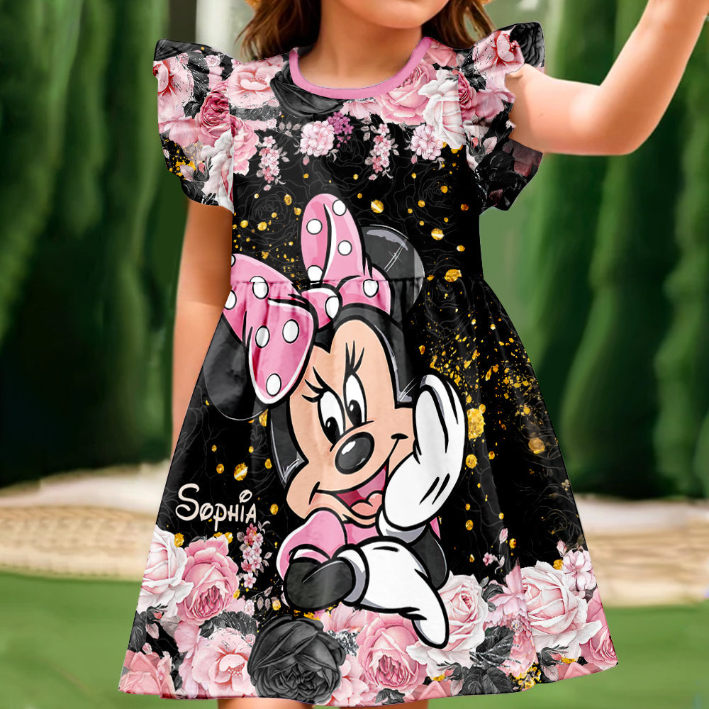 Believe In Magic - Personalized Mouse Kid Ruffle Sleeve Dress