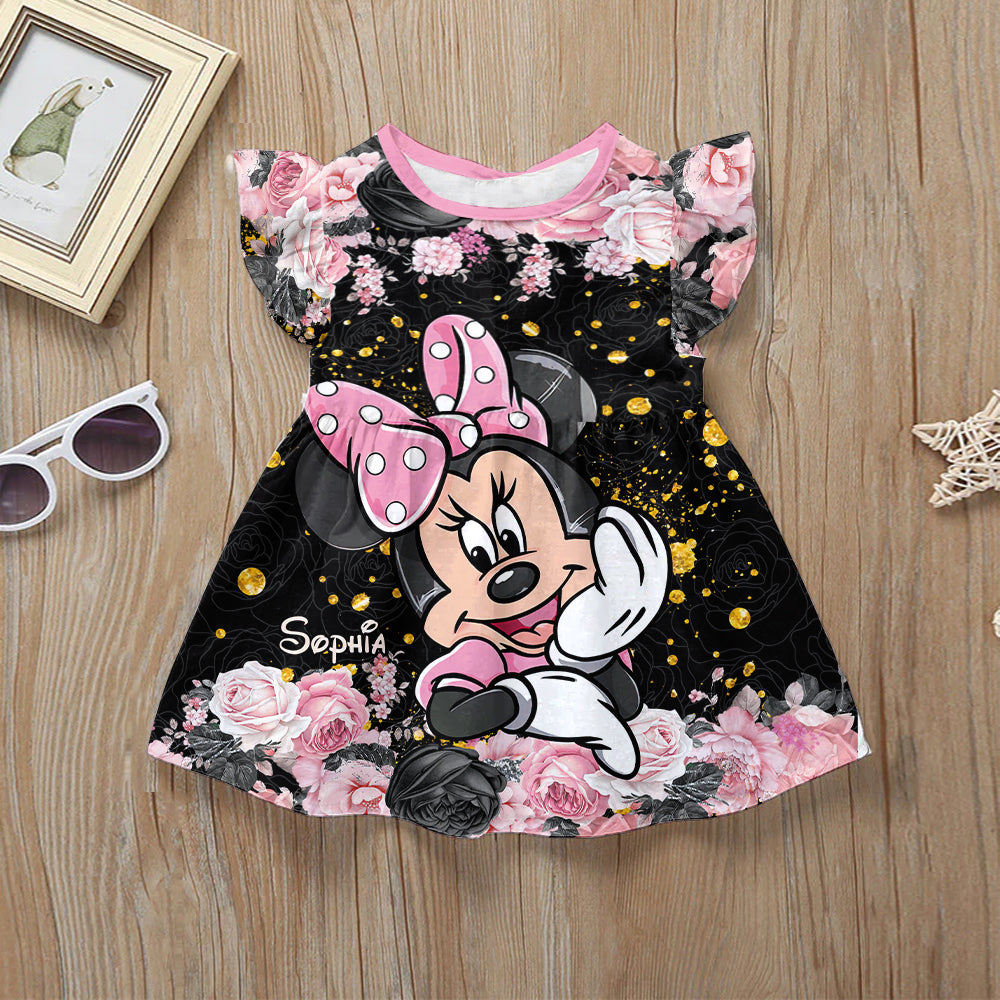 Believe In Magic - Personalized Mouse Kid Ruffle Sleeve Dress