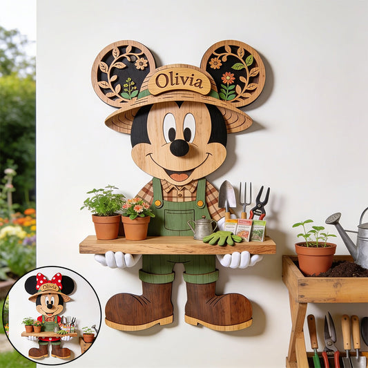 Cartoon Mouse Garden - Personalized Mouse Wooden Floating Shelf