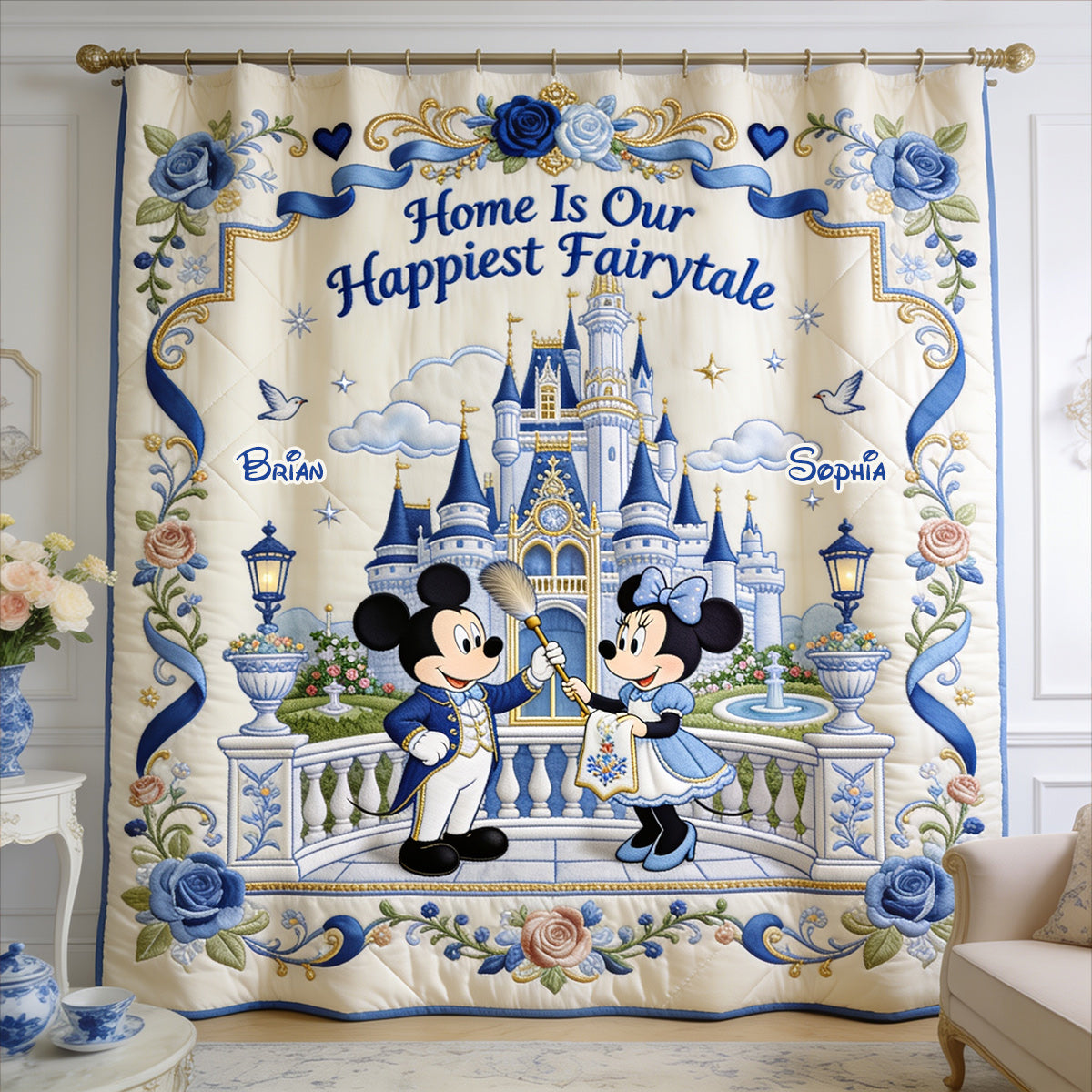 Home Is Our Happiest Fairytale - Personalized Mouse Blackout Window Curtain/ Drapes Set