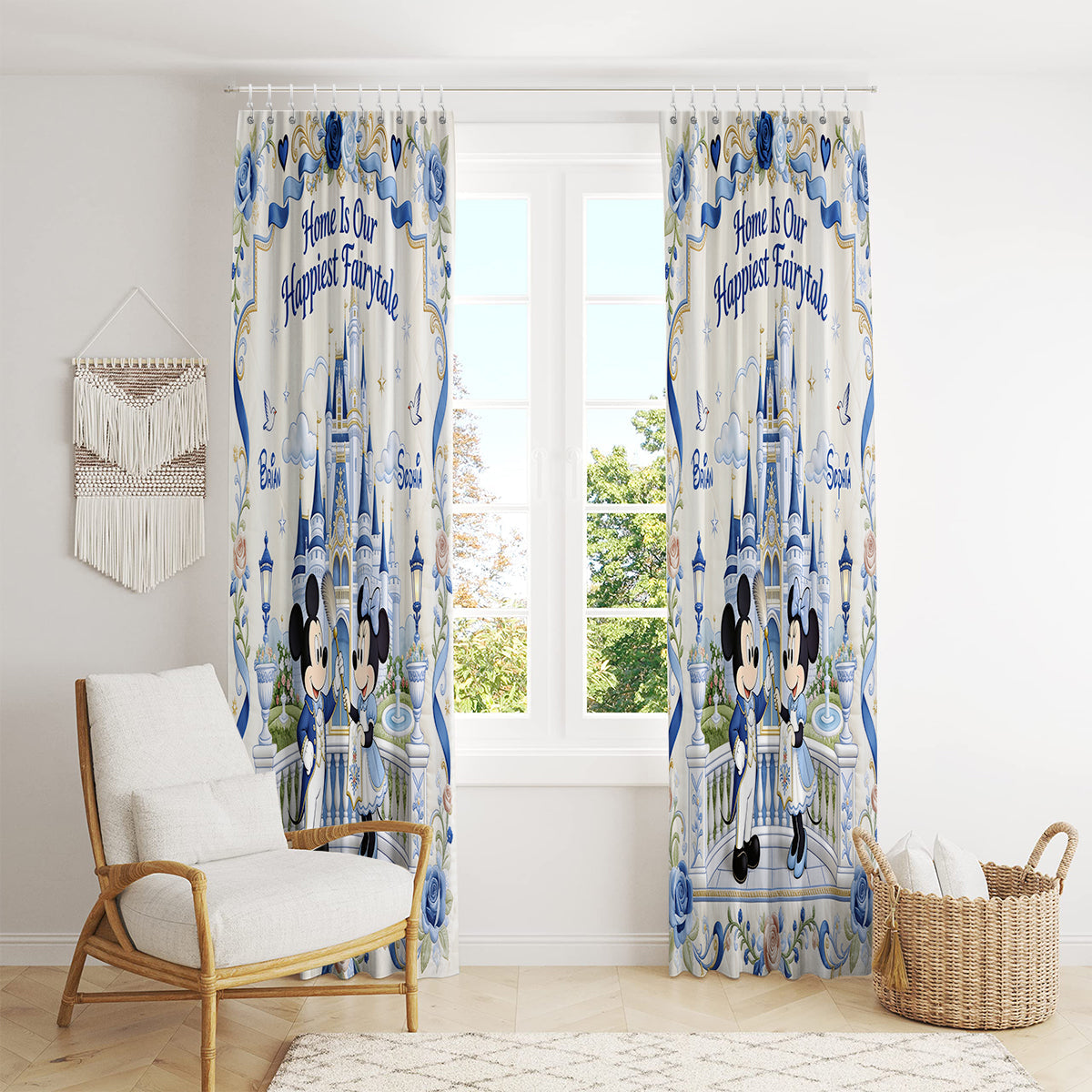 Home Is Our Happiest Fairytale - Personalized Mouse Blackout Window Curtain/ Drapes Set
