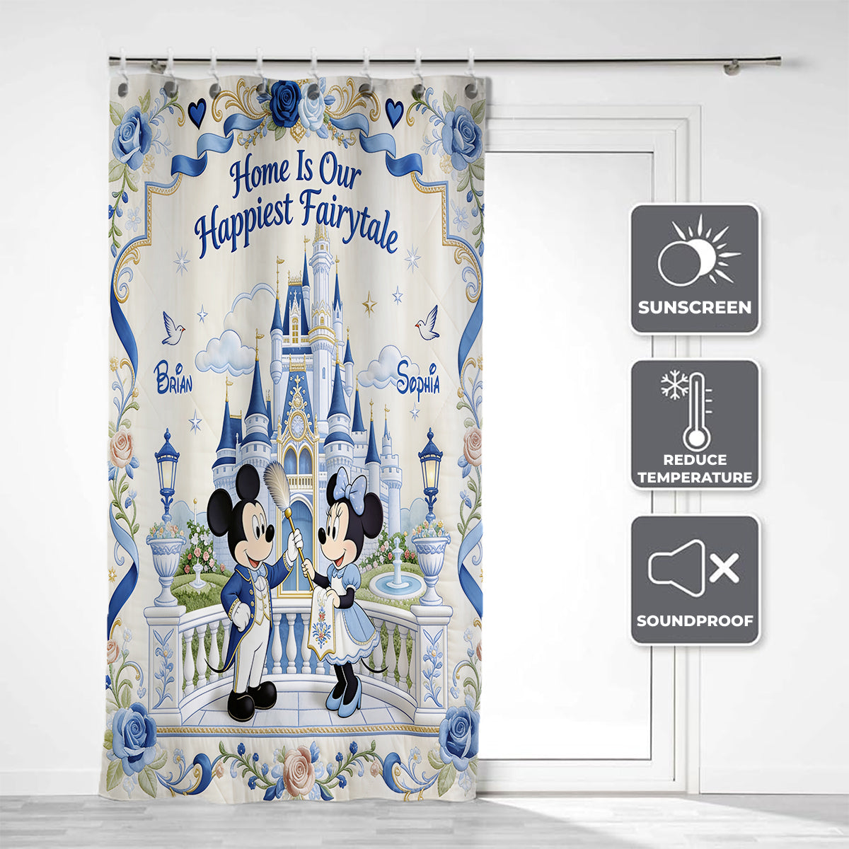 Home Is Our Happiest Fairytale - Personalized Mouse Blackout Window Curtain/ Drapes Set