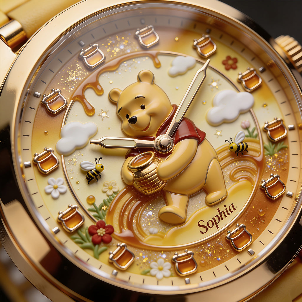 Honey Bear Clock - Personalized Yellow Bear Women Hand Watch