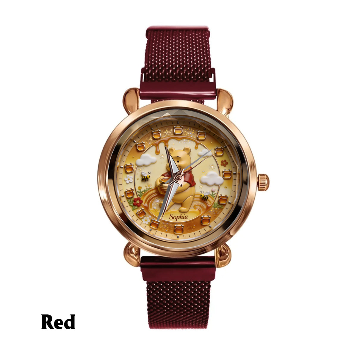 Honey Bear Clock - Personalized Yellow Bear Women Hand Watch