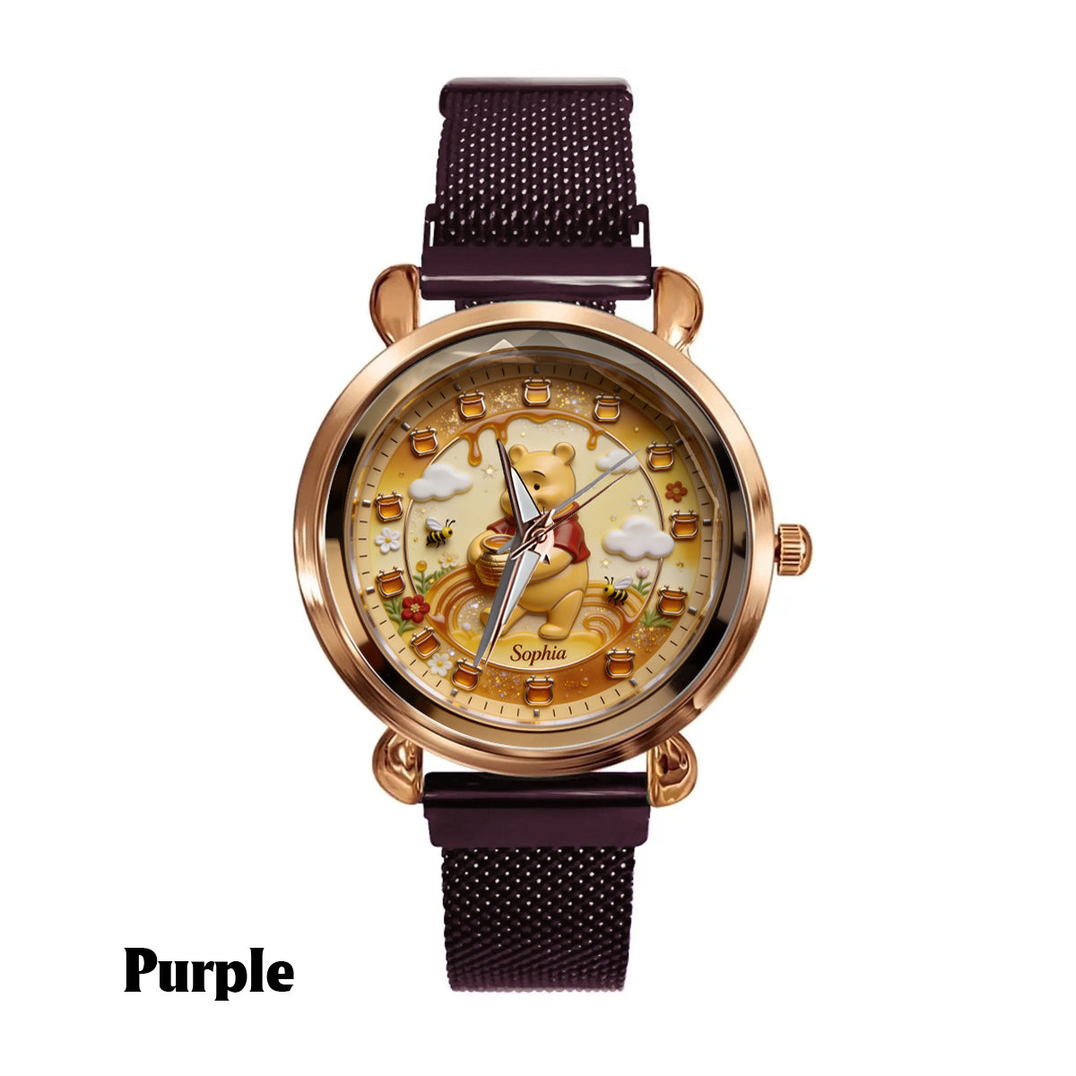 Honey Bear Clock - Personalized Yellow Bear Women Hand Watch