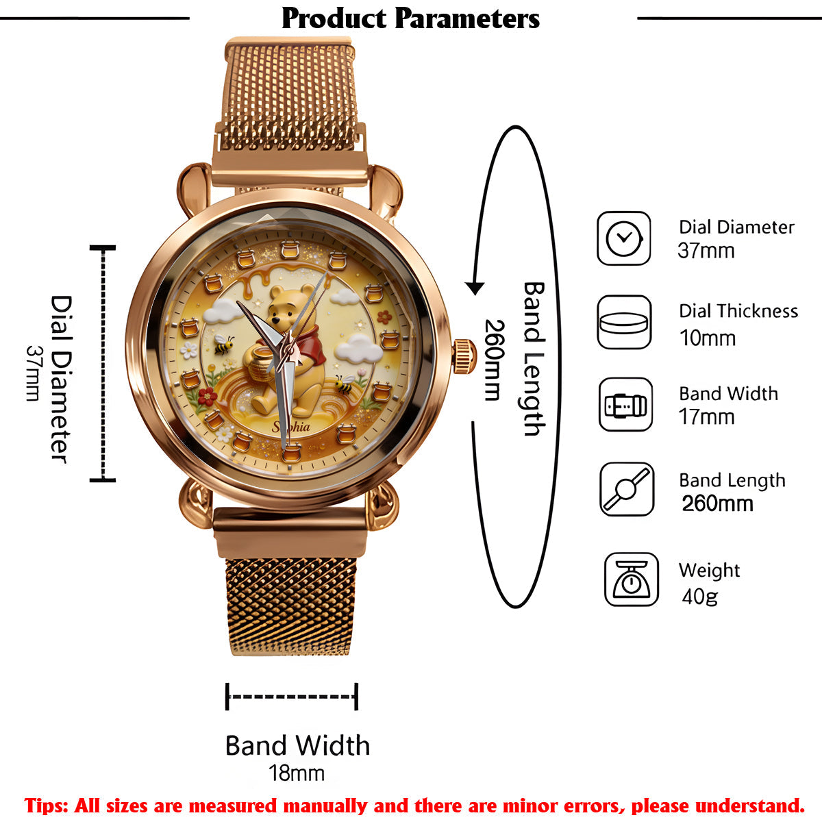 Honey Bear Clock - Personalized Yellow Bear Women Hand Watch