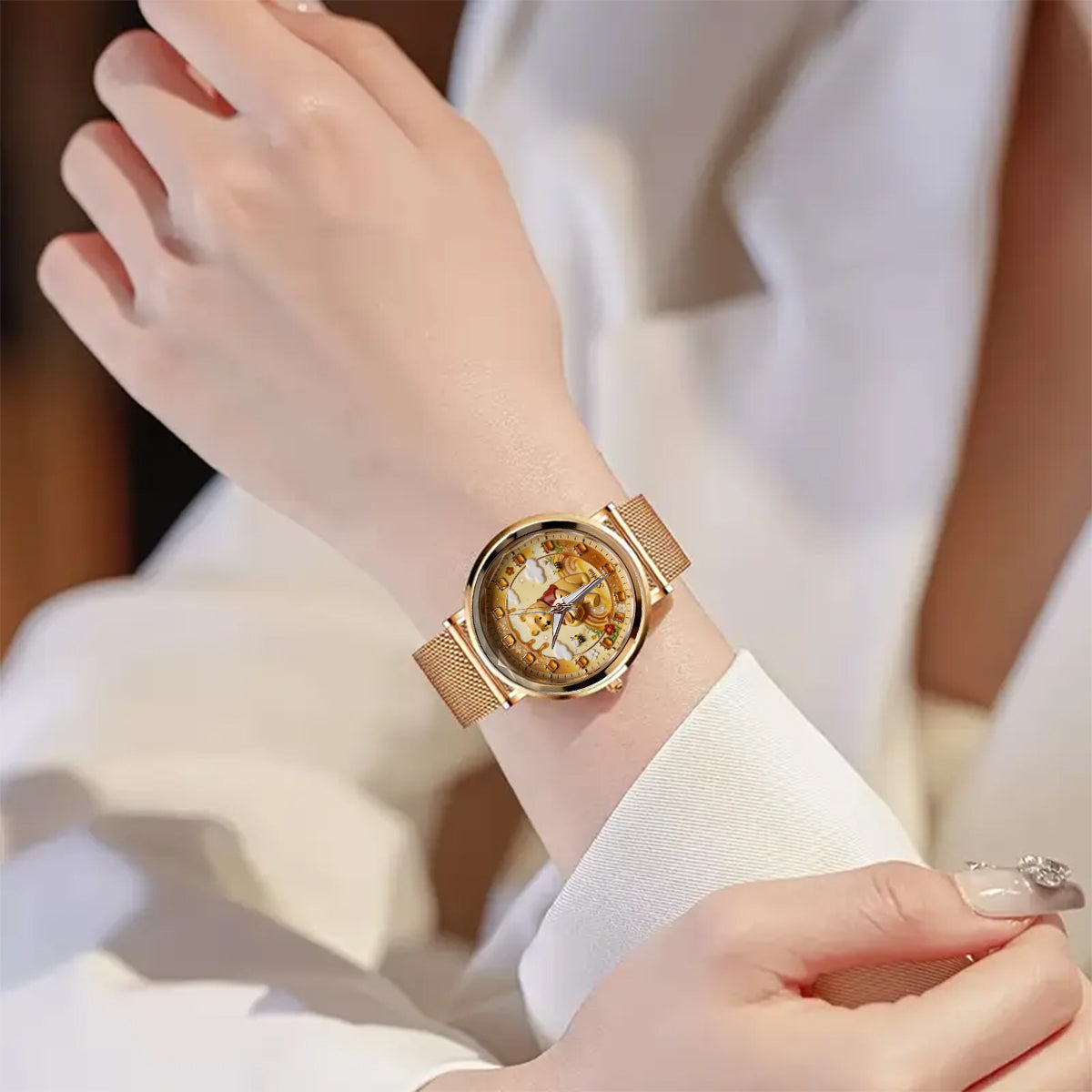 Honey Bear Clock - Personalized Yellow Bear Women Hand Watch