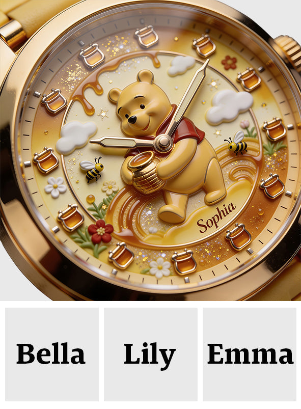 Honey Bear Clock - Personalized Yellow Bear Women Hand Watch