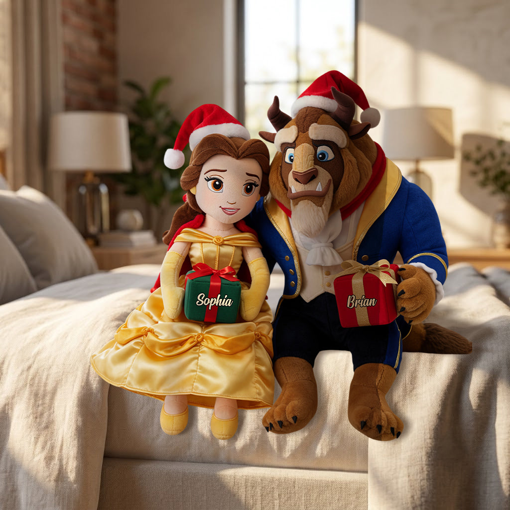 Merry Christmas Couple Gift - Personalized Beauty And The Beast Posable Plush Doll