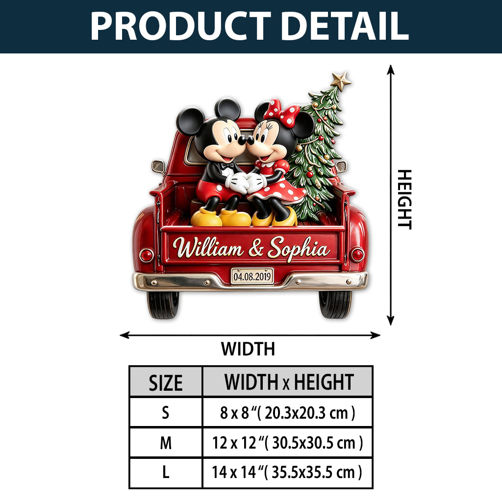Magic Mouse Couple Red Christmas Truck - Personalized Mouse 3D Printed Cut Metal Sign