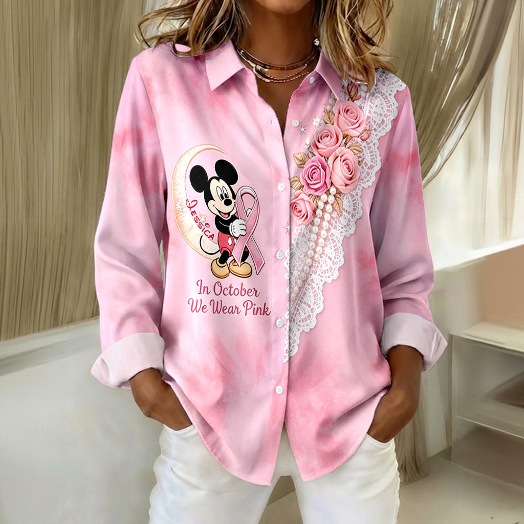 In October We Wear Pink - Personalized Breast Cancer Awareness Button-Up Shirt