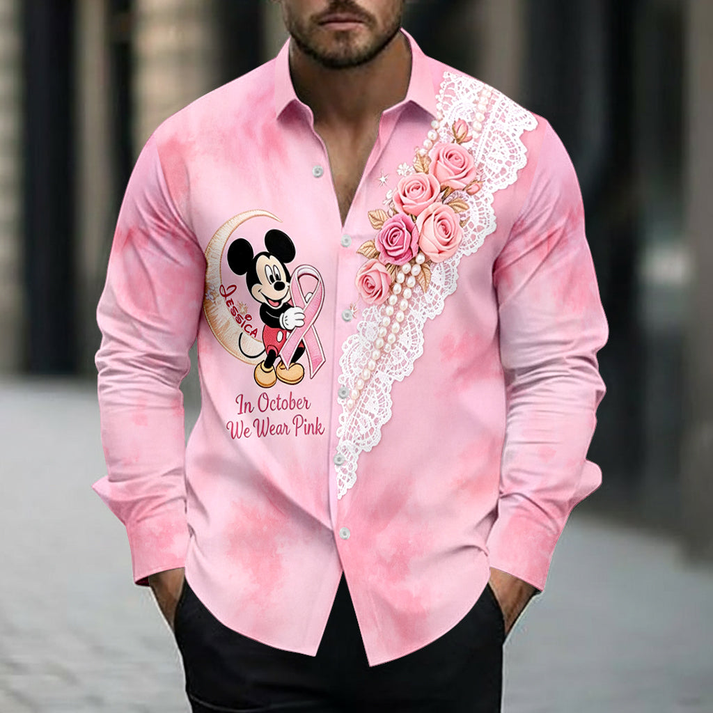 In October We Wear Pink - Personalized Breast Cancer Awareness Button-Up Shirt