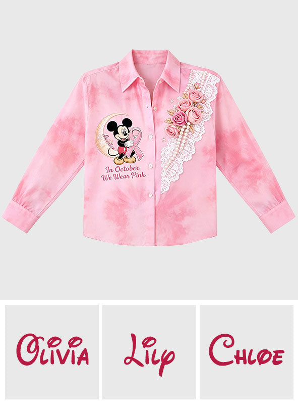 In October We Wear Pink - Personalized Breast Cancer Awareness Button-Up Shirt