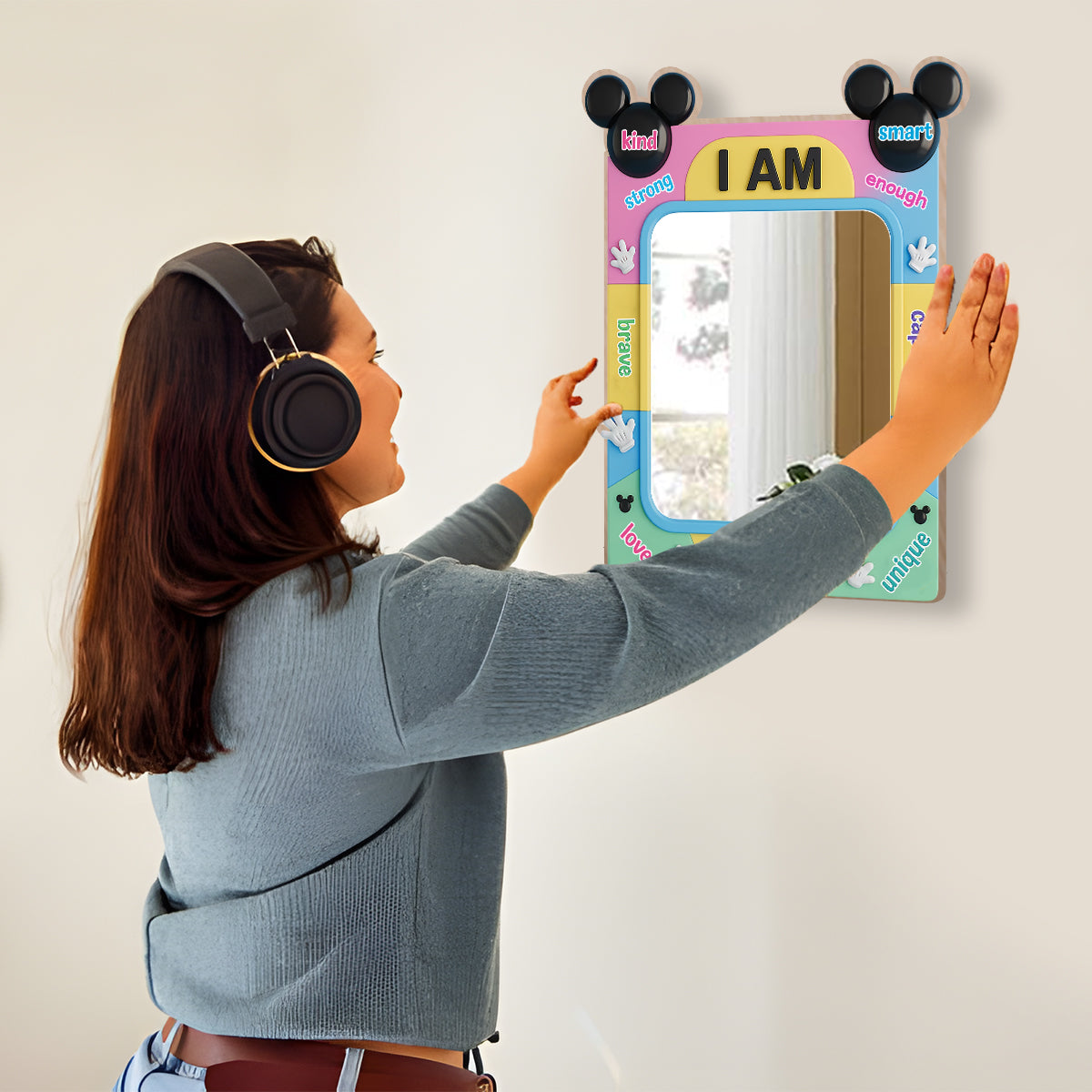 Affirmations Gift - I Am Kind - Personalized Mouse Wall Hanging Mirror