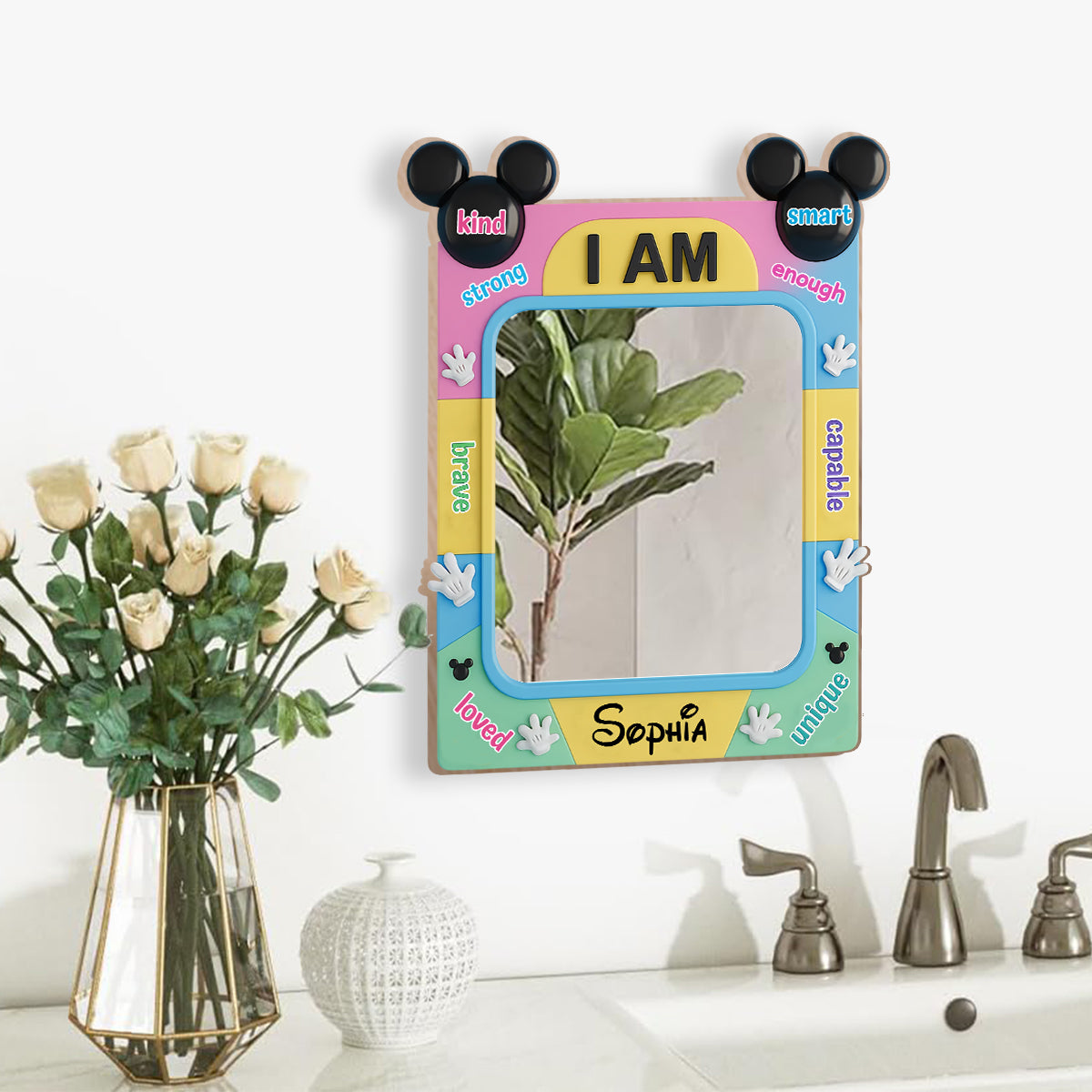 Affirmations Gift - I Am Kind - Personalized Mouse Wall Hanging Mirror