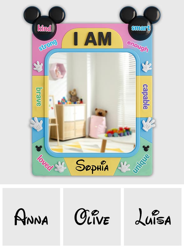 Affirmations Gift - I Am Kind - Personalized Mouse Wall Hanging Mirror