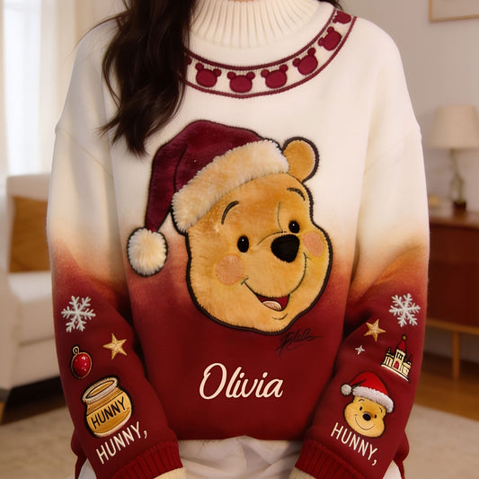 Merry Christmas - Personalized Yellow Bear Mock Neck Sweatshirt