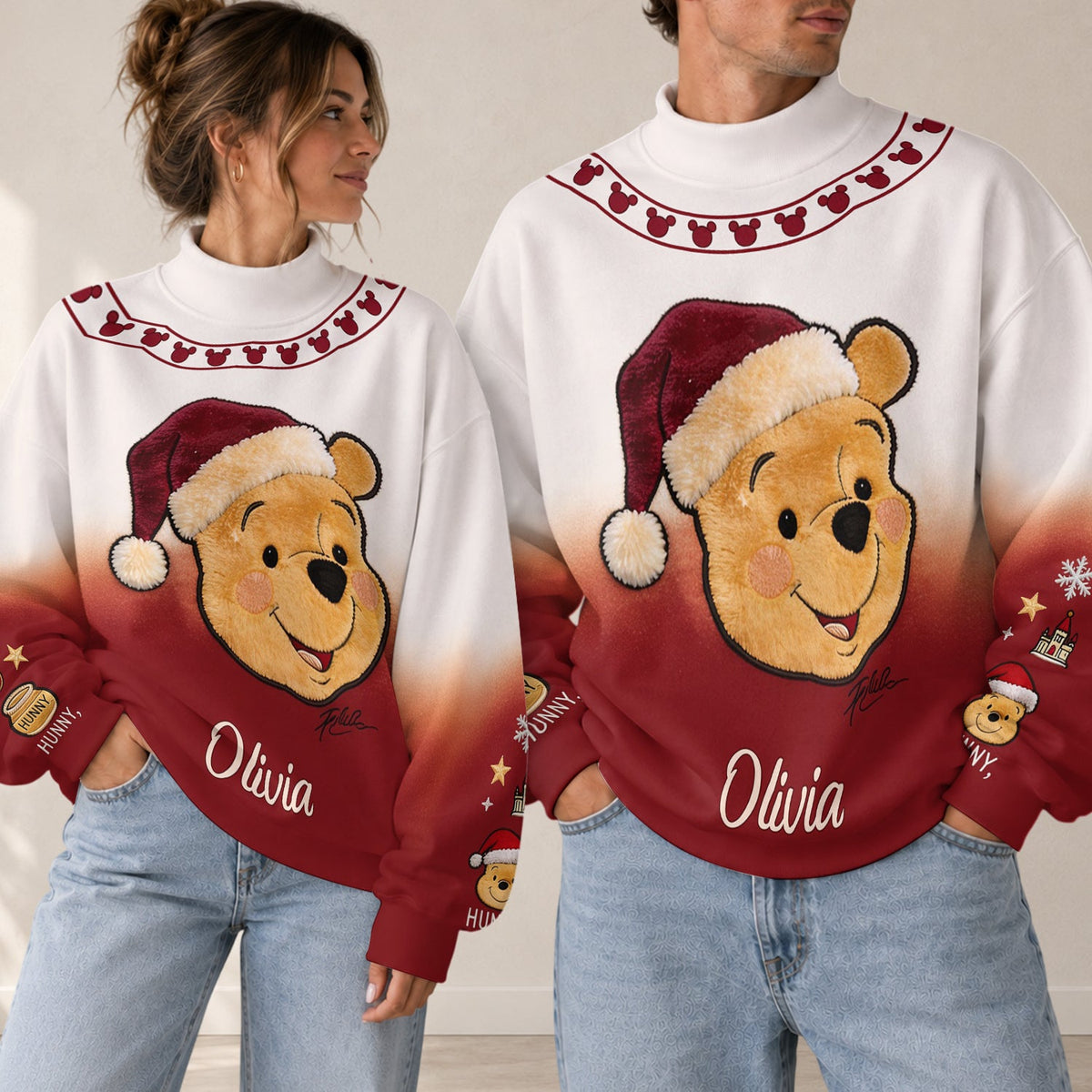 Merry Christmas - Personalized Yellow Bear Mock Neck Sweatshirt