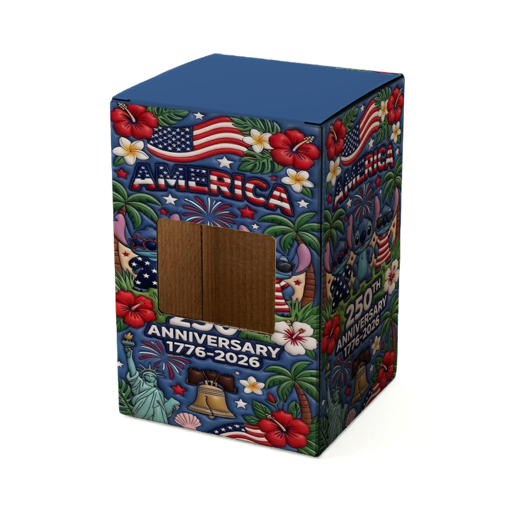 Cute Blue Alien Cartoon USA 250th Anniversary - Personalized Ohana Tumbler With Gift Box