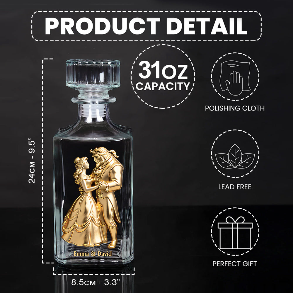 Fairy Tale Romantic Tale As Old As Time - Personalized Beauty And The Beast Whiskey Decanter Set