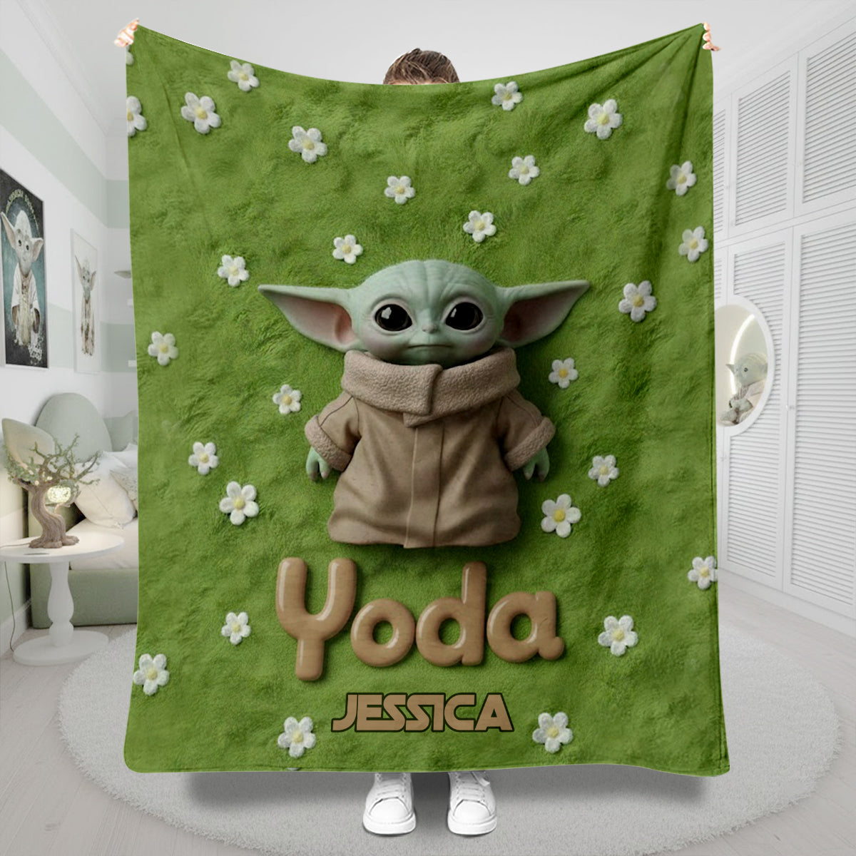 Cute Yoda - Personalized The Force Blanket