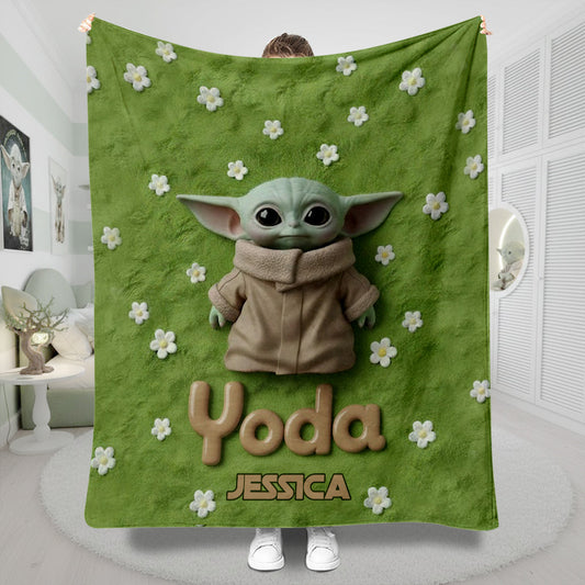 Cute Yoda - Personalized The Force Blanket