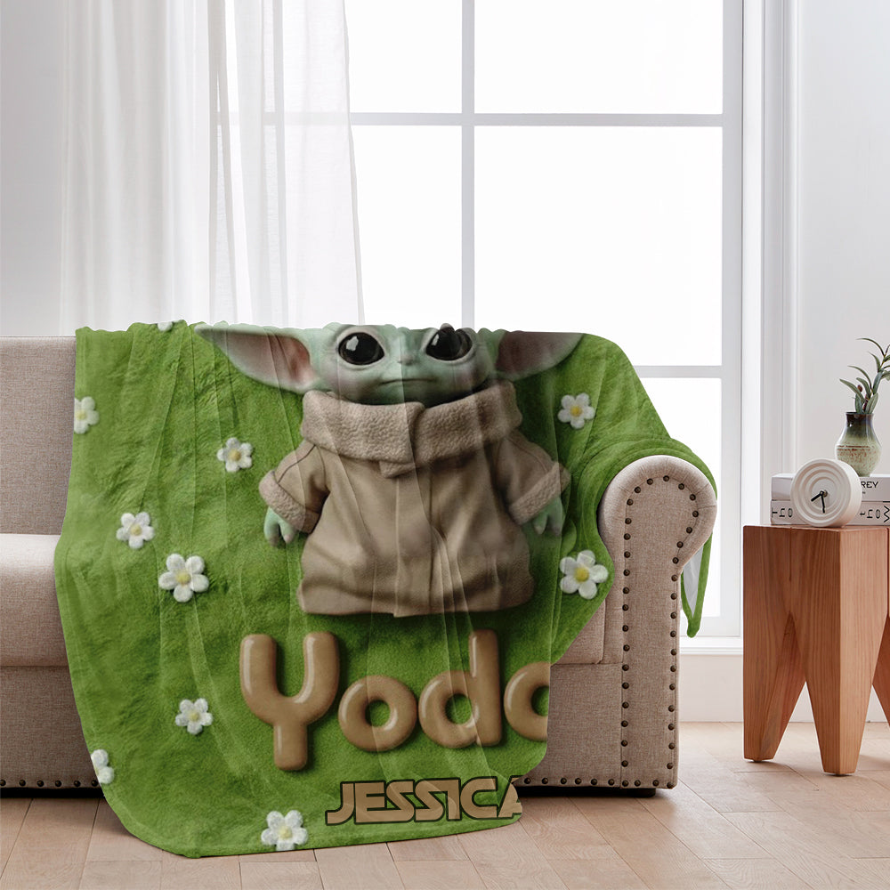 Cute Yoda - Personalized The Force Blanket