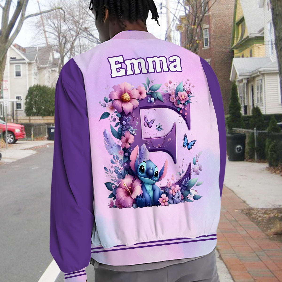 Blue Ohana Alphabet Letter Custom Name - Personalized Ohana Varsity Jacket