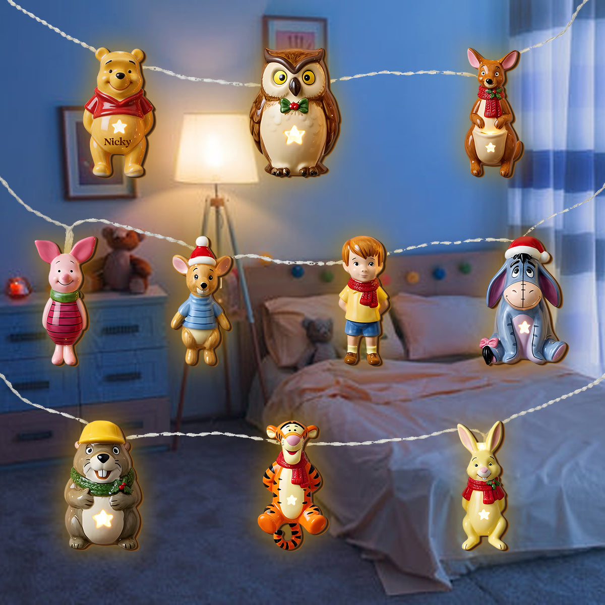 Christmas Friends - Personalized Yellow Bear String Lights