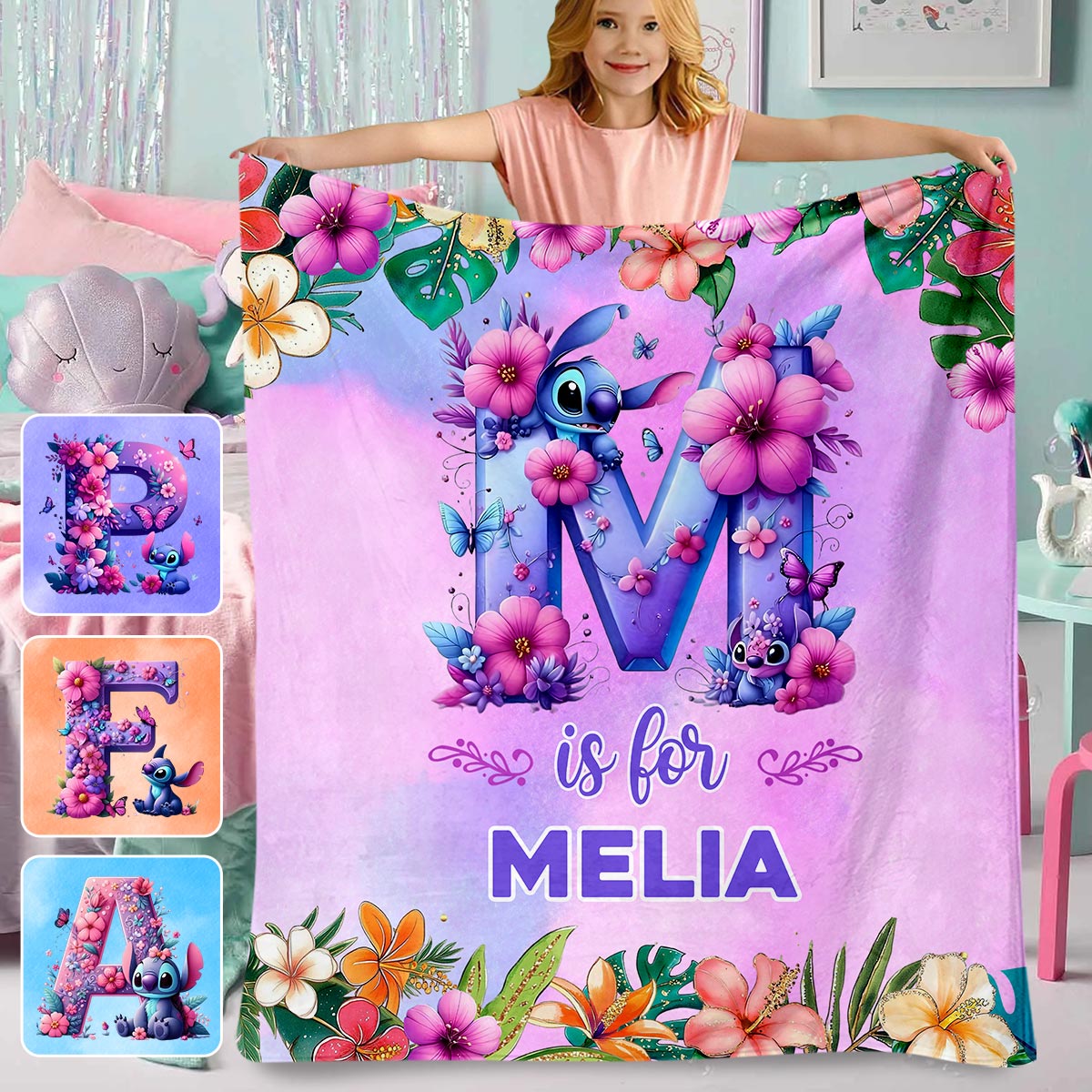 Blue Ohana Alphabet Letter Custom Name - Personalized Ohana Blanket