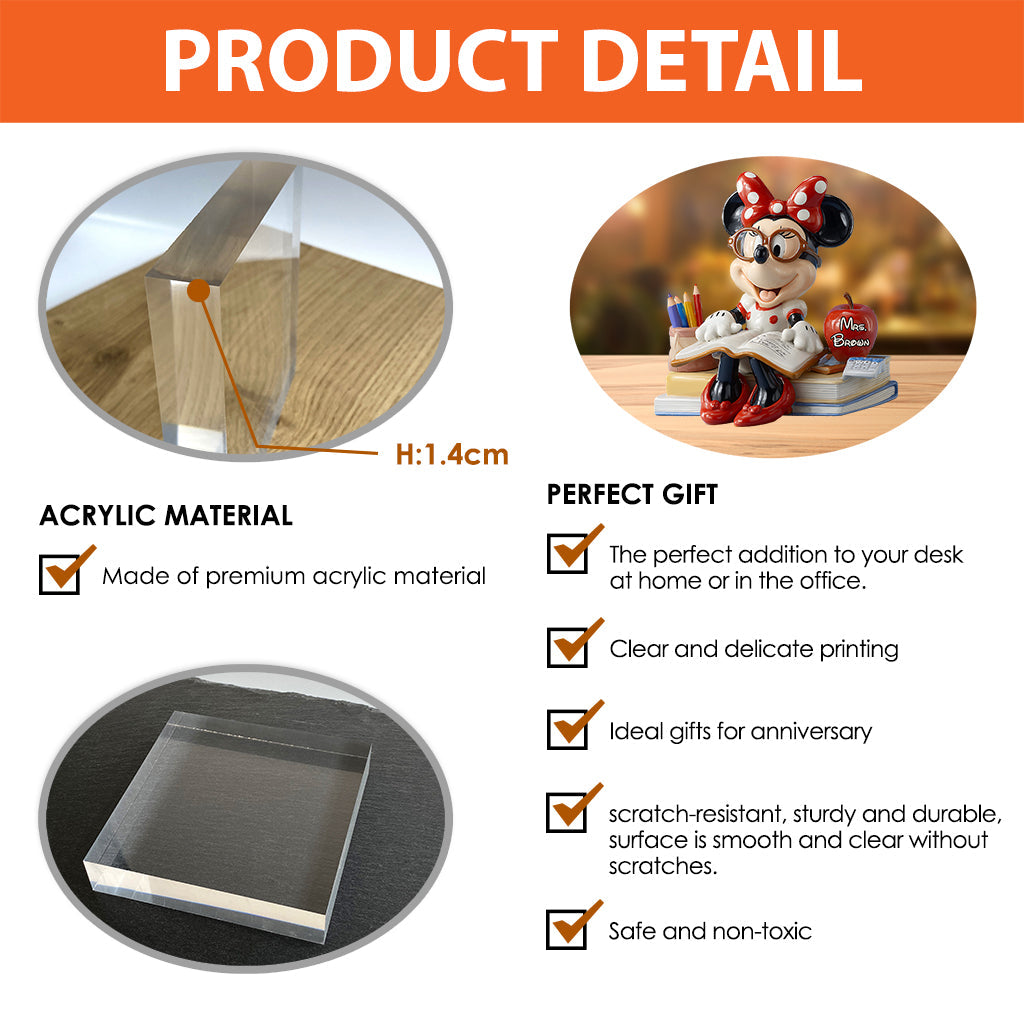 Teaching is a Work of Heart - Mouse Pals - Personalized Teacher Custom Shaped Acrylic Plaque