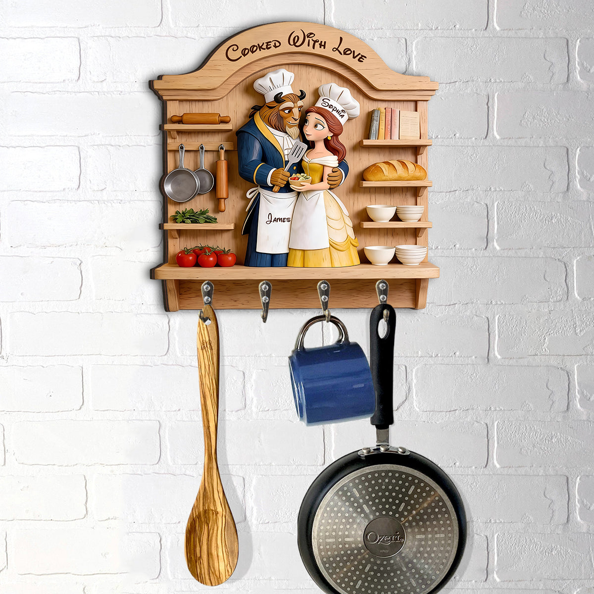 Our Loving Kitchen Couple Gift - Personalized Beauty And The Beast Custom Shaped Hanging Rack